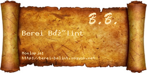 Berei Bálint névjegykártya